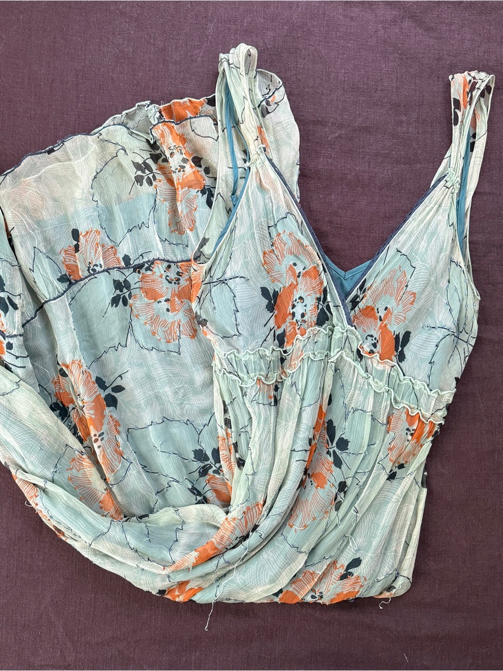 Hale Bob 100% Silk Floral Empire Waist Midi Dress With Slip Size M Boho Chiffon